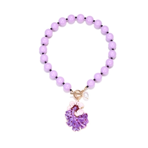 Bohemian beaded flower necklace with purple beads and gold OT buckle for women