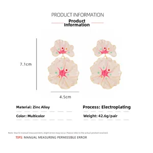 Detailed view showing dimensions and materials of oversized enamel flower earrings