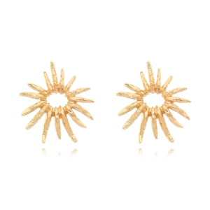 Vintage Sunburst Sunflower Earrings Alloy Hammered Texture With Stainless Steel Earring Post 3D Beach Jewelry For Women
