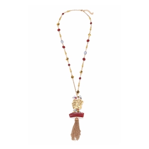 Bohemian Long Tassel Pendant Necklace Zinc Alloy Resin Beaded Ethnic Retro Mythical Bird Relief For Women