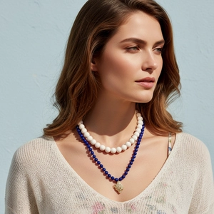 Collana Doppio Strato in Perline di Resina Vintage per Donna Pendente a Vaso in Lega di Zinco Placcato Oro Gioielli Boho