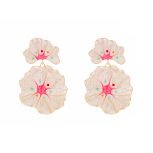 Artistic cream enamel flower drop earrings with irregular floral petals and gold accents
