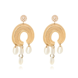 Bohemian Dangle Earrings Alloy Textured U Shape With Imitation Artificial Pearl And Natural Shell Stainless Steel Earring Post