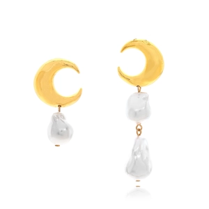 Asymmetric Crescent Moon Drop Earrings With Baroque Faux Artificial Pearl Stainless Steel Earring Post Vintage Luxury Jewelry For Women