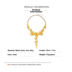 Detail view of 43+7cm gold floral statement necklace with alloy flower pendant parameters
