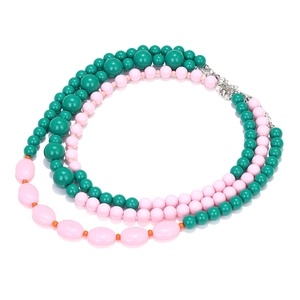 Three-layer beaded necklace with colorful macaron beads and adjustable silver clasp