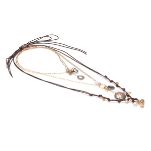 Layered coin pendant necklace with faux pearls and vintage multi-element boho design