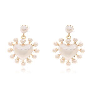 Boucles D'oreilles Pendantes Künstliche Perles Coeur Pour Femmes Style Vintage Français Élégant Bijoux En Alliage De Zinc