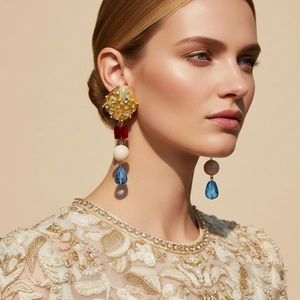 Vintage Long Dangle Earrings For Women Alloy Resin Beads Rhinestone Geometric Jewelry With Stainless Steel Earring Post