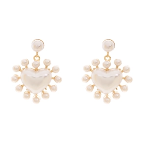 Boucles d'oreilles cœur élégantes en perles avec accents dorés et petites perles rondes