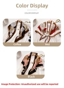 Detailed color selection showing brown, red, and black floral velvet scarves in a group display