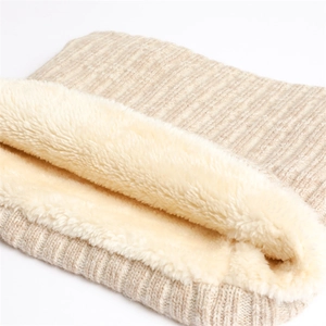 Detail of ribbed knit snood with thick fleece lining for cold weather warmth