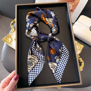 Foulard Quadrato Stampa Floreale Retro Bordo A Scacchi Raso Sintetica Per Donna Moda Ufficio