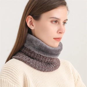 Winter chunky ribbed knit neck warmer with plush lining for men and women