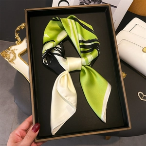 Women Square Scarf Imitation Satin Neck Scarf Abstract Floral Print Glossy Satin Headscarf Professional Elegant Chic Hair Bandana