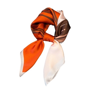 Silk square scarf with abstract orange and brown stripes on a white background