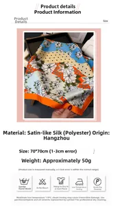 Détail du foulard en satin à motif floral et pois avec symboles d'entretien
