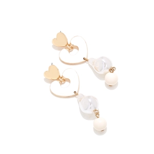 Baroque pearl heart earrings with gold alloy and white enamel dangles for women