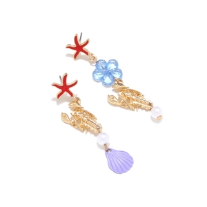 Creative marine animal earrings featuring starfish, lobster and colorful shell pendants