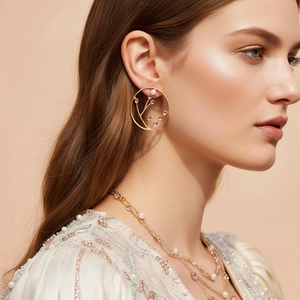Retro Flower Branch Hoop Earrings Alloy Pink Rhinestone Imitation Artificial Pearl Stainless Steel Post Vintage Jewelry For Women