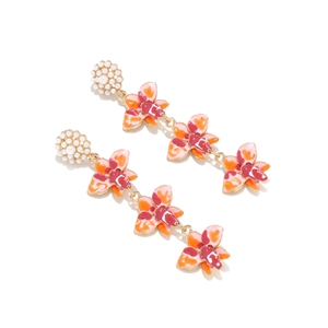 Boucles d'oreilles pendantes fleurs et perles avec émail coloré de style bohème