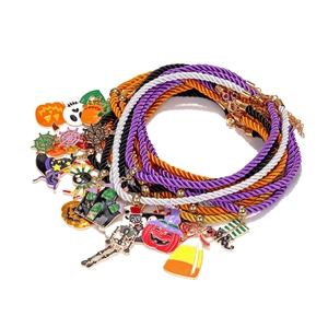 Detailed set of colorful Halloween woven rope necklaces with diverse enamel charms