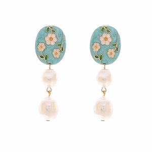Boucles D'oreilles Pendantes Rétro Émail Fleur Avec Künstliche Perle Baroque D'imitation Bijoux En Alliage Pour Femmes Style Doux