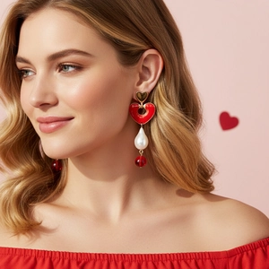 Heart Dangle Earrings Enamel Alloy Artificial Baroque Pearl Long Drop Elegant Fashion Jewelry For Women Stainless Steel Earring Post
