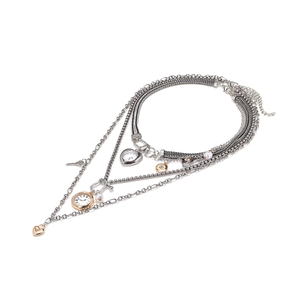 Multi-layer vintage necklace with heart pendant, pocket watch dial and Eiffel Tower charms