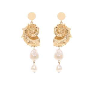 Conch Sea Shell Artificial Baroque Pearl Drop Dangle Earrings Alloy With Stainless Steel Earring Post Ocean Resort Style Women