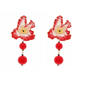 Exaggerated colorful evil eye enamel drop earrings with red sand pattern and beads
