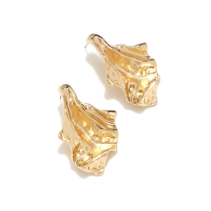 Retro golden irregular wave texture geometric earrings with a modern metallic finish