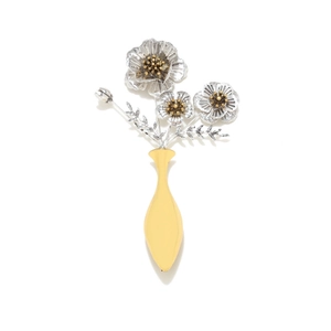 Broche Vase À Fleurs Vintage Bicolore Or Et Argent Alliage Épinglette Bouquet Design Artistique Exagéré Pour Femmes
