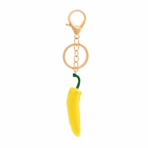 Creative yellow pepper keychain with golden lobster clasp and realistic 3D spicy chili pendant