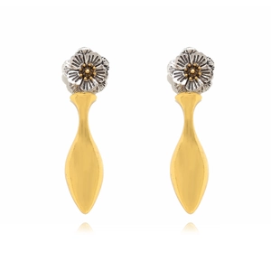 Flower Drop Earrings For Women Two Tone Zinc Alloy Vintage Elegant Dangle Jewelry With Stainless Steel Earring Post