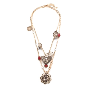 Vintage Böhmische Mehrlagige Halskette Herz Abzeichen Blumen Anhänger Zinklegierung Harz Perlen Schmuck Für Damen