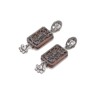 Vintage palace style earrings with amber resin and sparkling crystals on silver metal