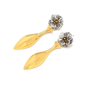 Vintage floral drop earrings in gold and silver alloy finish with textured leaf pendants