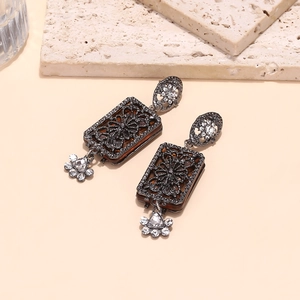 Vintage palace style long geometric drop earrings with amber stones and crystals