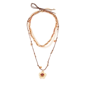 Bohemian Multi Layered Necklace Zinc Alloy Flower Pendant Crystal Bead Handmade Ethnic Style Jewelry For Women