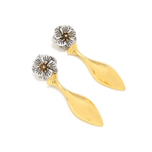 Luxurious alloy floral drop earrings with a vintage silver flower and smooth golden pendant