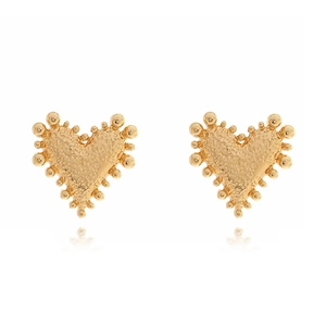 Vintage Heart Stud Earrings Hammered Lava Texture Beaded Border Alloy With Stainless Steel Earring Post For Women