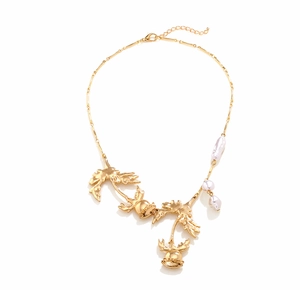 Collana Vintage In Oro Con Fiori E Foglie Künstliche Perle Barocche Ciondolo Pianta Lega Gioielli Per Donna Elegante Retro