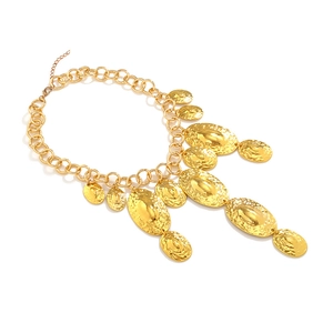 Collier chaîne dorée vintage avec pendentifs ovales géométriques texturés