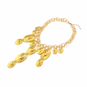 Collier vintage doré avec pendentifs ovales géométriques martelés et grosse chaîne