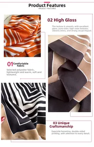 Detail view of polyester scarf showing double-sided geometric prints and premium edging