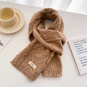 Women Wool Blend Cable Knit Scarf Thick Warm Winter Shawl Long Double Sided Jacquard Neck Warmer Solid Color Wrap