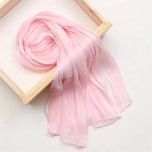 Elegant pleated light pink scarf with metallic luster for women, chic seasonal shawl