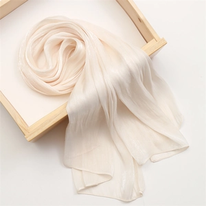 Women Elegant Solid Color Satin Scarf Pleated Sun Protection Lightweight Scarf Shawl Wrap Headscarf For All Seasons