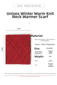 Detailansicht des rot-schwarzen Strick-Halswärmers mit geometrischem Muster und Maßen